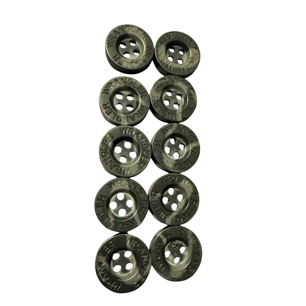 Wrangler Replacement Buttons Set of 10 Dark Grey Green 4-Hole 0.5 Inch Authentic